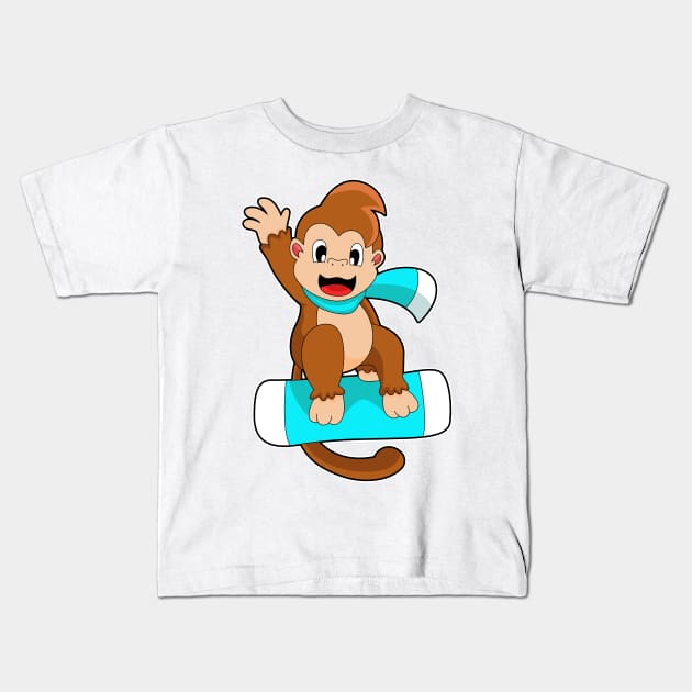 Monkey Snowboard Winter sports Kids T-Shirt by Markus Schnabel